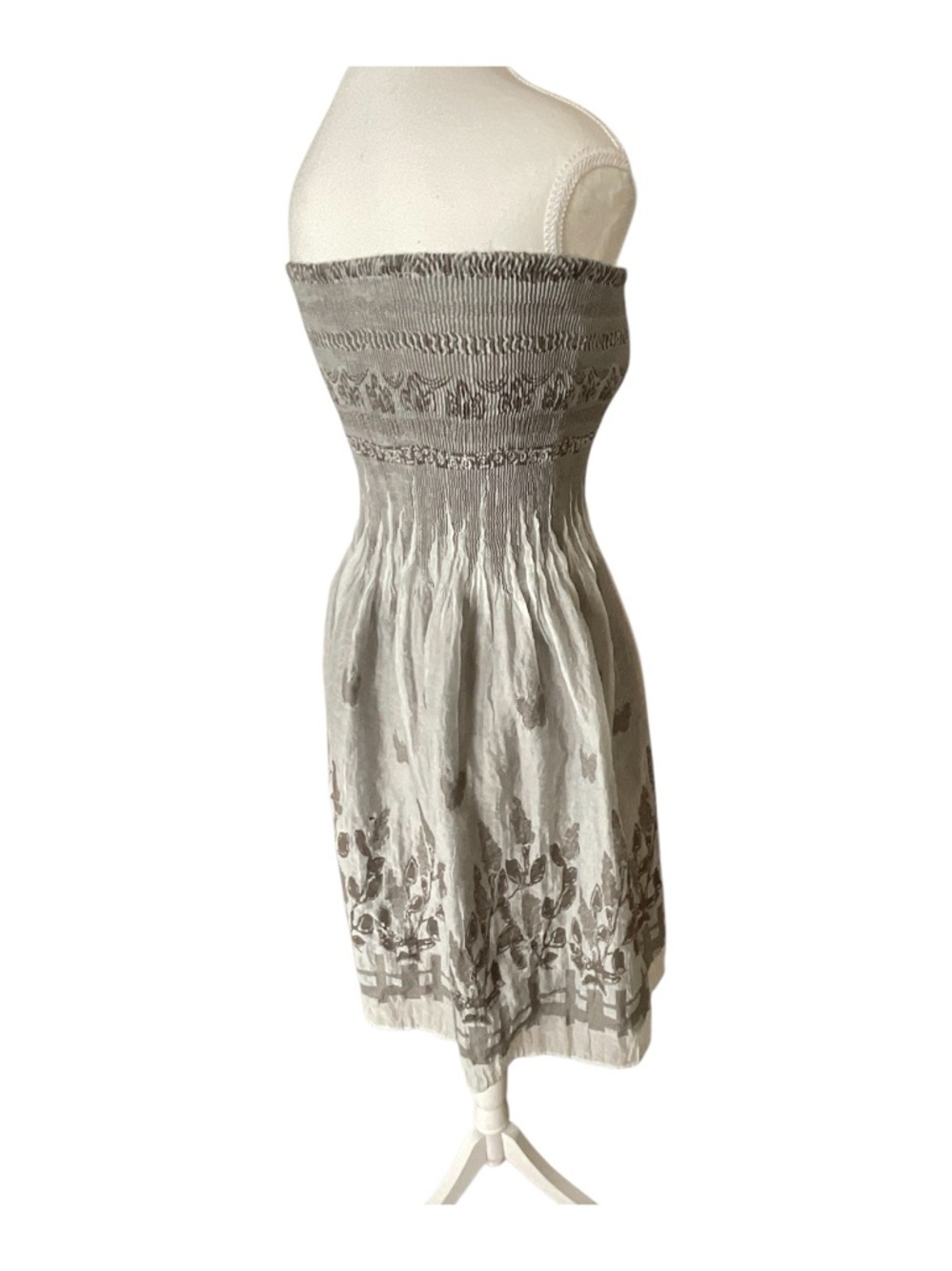 Strapless Smocked Tube Dress Grey Floral Boho Sundress OS - Picture 6 of 8